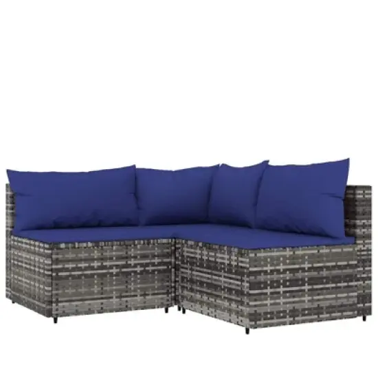 vidaXL Patio Lounge Set Gray PE Rattan Medium Adjustable Feet image {2}
