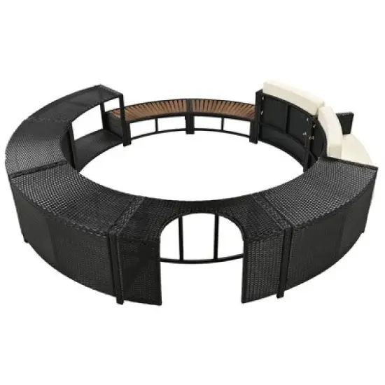 Outdoor Patio Rattan Spa Surround Frame Sofa Set with Storage Spaces, Bench and Cushions image {11}