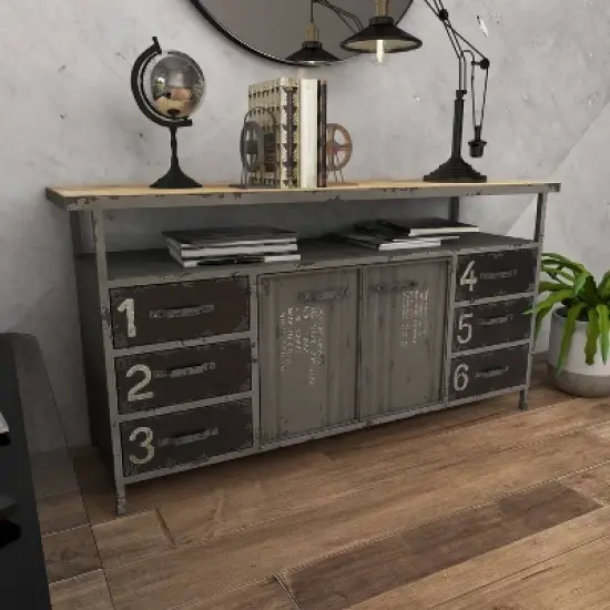 Industrial Wood Buffet Gray - Olivia & May image {14}
