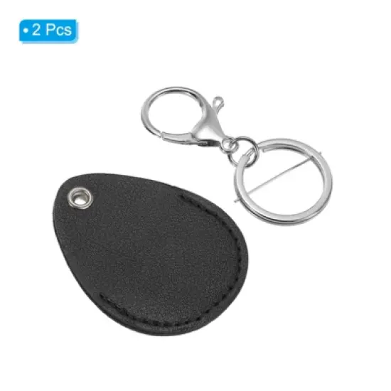 Unique Bargains PU Leather Keychain Holder ID Key Cards Key Fobs with Rings 2 Pcs image {2}