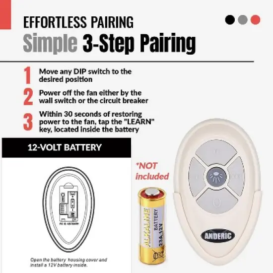 Anderic RRTX007 Replacement Ceiling Fan Remote Control for Harbor Breeze A25-TX007 image {5}