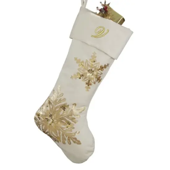 Personalization Mall Snowflake Embroidered Initial Ivory Christmas Stockings image {23}