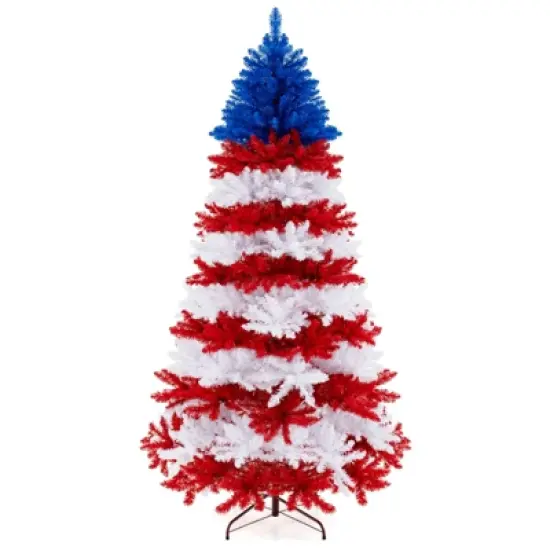 Costway 7.5 FT Patriotic Pre-Lit Artificial Christmas Tree with 1341 Branch Tips 480 Lights image {8}