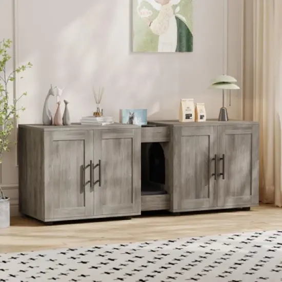 Cat Litter Box Enclosure for 2 Cats, Furniture with Double Room,Hidden Double Litter Box Enclosure Furniture image {8}