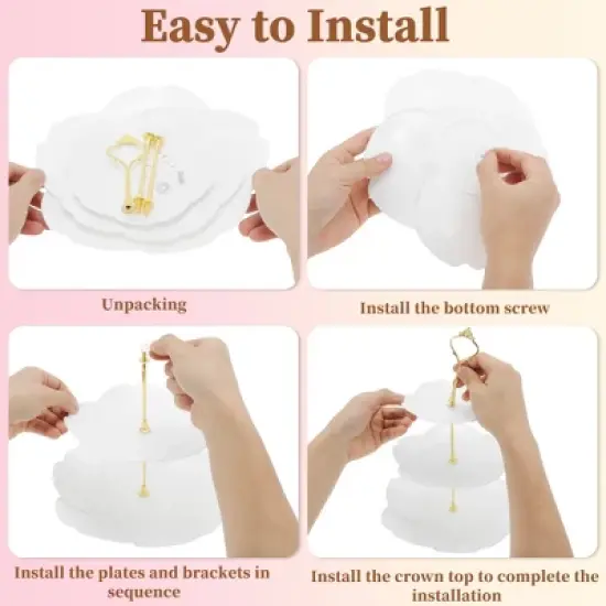 Unique Bargains 3 Tier Dessert Cupcake Stand Flower Shape Cup Cake Holder Tower White Gold Tone image {3}