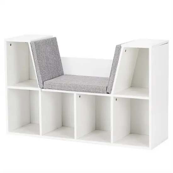 Costway 6 Cubby Kid Storage Cabinet Bookcase Multi-Purpose Shelf Cushioned Reading Nook image {7}