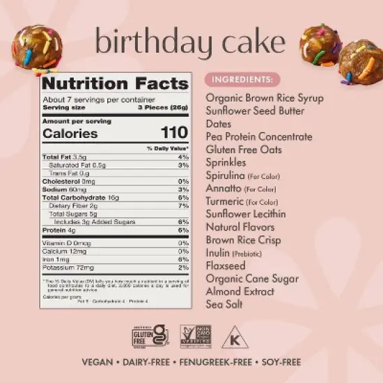 Boobie Lactation Oats Cookie Bites - Birthday Cake - 6.4oz image {6}