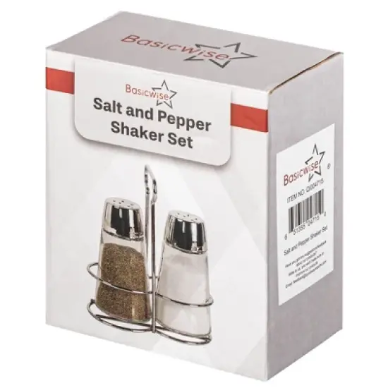 Basicwise Glass Salt & Pepper Shaker Set with Stainless Steel Holder - Perfect for Kitchen Counters, Kitchen & Dining Tables, and Restaurants image {6}
