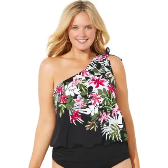 Swimsuits for All Women&rsquo;s Plus Size One Shoulder Blouson Tankini Top image {1}