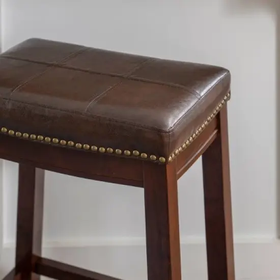 Claridge Leather Saddle Counter Height Barstool - Linon image {6}