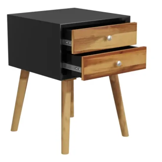 Tangkula Wooden Nightstand with 2 Storage Drawers Accent End Side Table for Bedroom&Living room image {4}