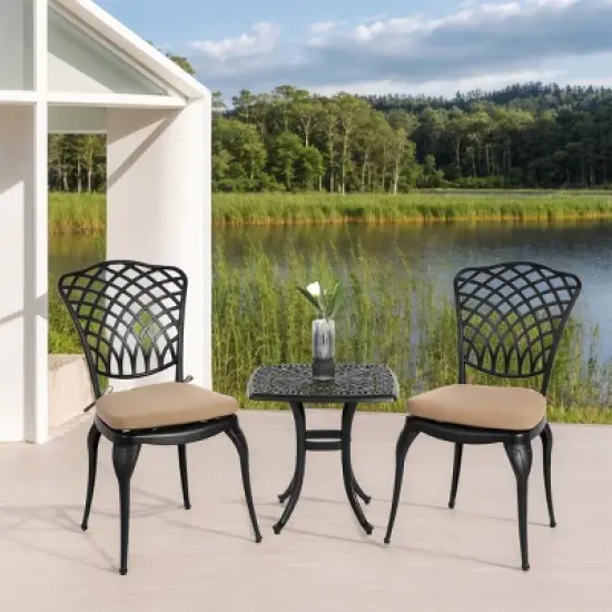 3 Piece Patio Seating Set, Aluminum Patio Accent Chairs Set Of 2 With Umbrella Hole And Cushion,Square Metal Bistro Table Set -Maison Boucle image {7}