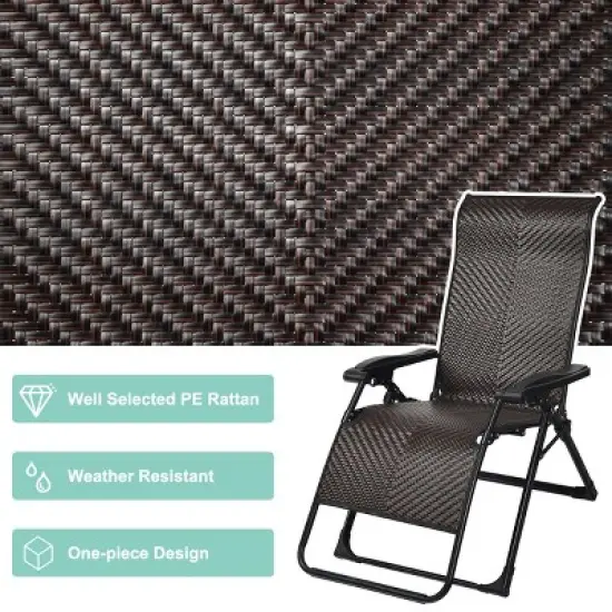 Tangkula Patio Rattan Wicker Recliner Chair Zero Gravity Folding Chaise Lounger image {5}