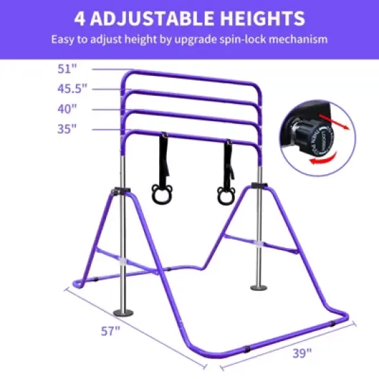 Gulches Purple Multi-Functional Adjustable Height Children's Horizontal Gymnastic Bar With Bear Rings image {5}