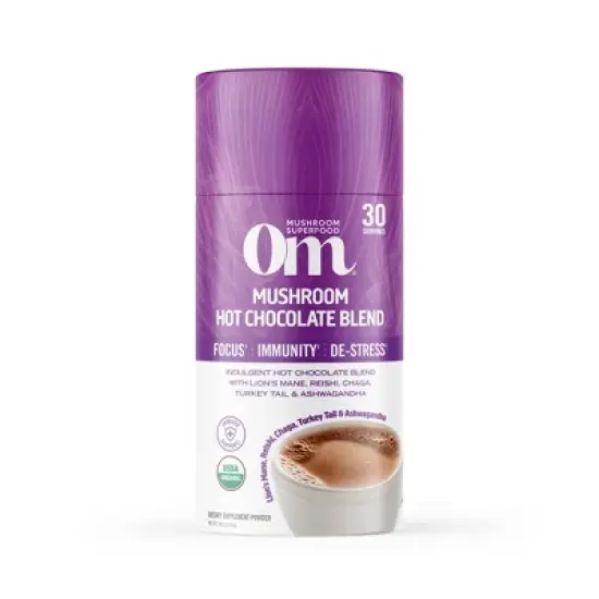 Om Mushrooms Supplement 30 Servings Vegan Powder - Hot Chocolate - 8.4oz image {3}
