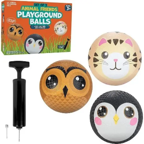 Animal Playground Balls 8.5" with Pump (3 Pack) - Owl, Cat, Penguin - Great for Dodge Ball, Kickball, Indoor/Outdoor Summer Games Accessories image {4}