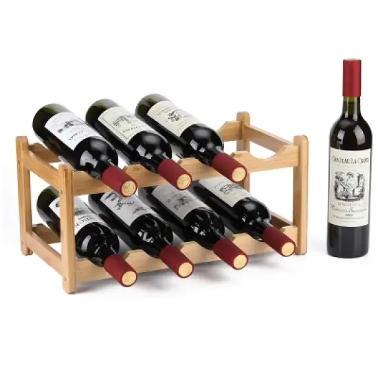 Itopfox 2-Tier Bamboo Wine Rack - Eco-Friendly, Space-Saving Storage for 8 Bottles, Easy Assembly for Kitchen, Pantry, Bar, or Home Decor image {7}