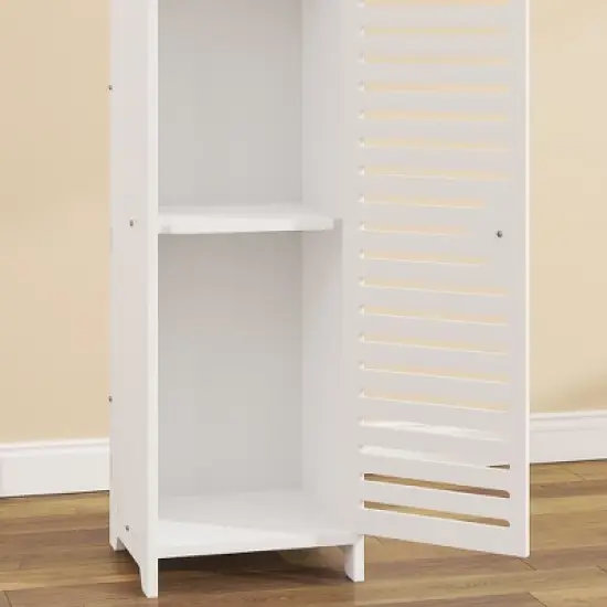 VECELO Bathroom Corner Shelf Storage, Waterproof Corner Cabinet with Toilet Paper Roll, Narrow Storage Organizer for Small Spaces, White image {14}