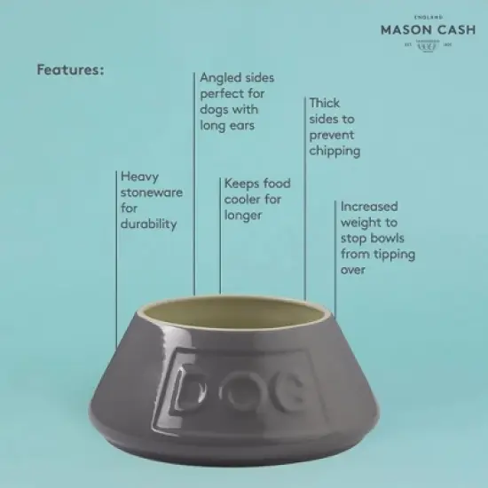 Mason Cash: Non-Tip Dog Bowl, Grey, 8.3", 54oz, Food & Water Angled Dish image {2}