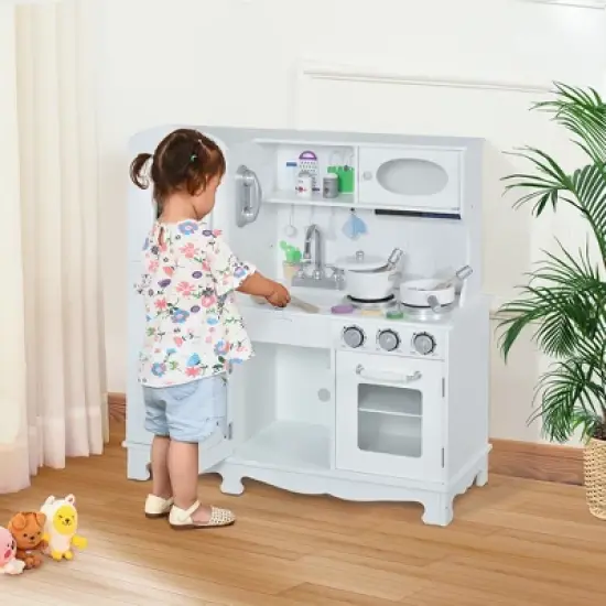 Qaba Large Kids Kitchen Playset With Telephone, Water Dispenser Simulation Cooking Set image {2}