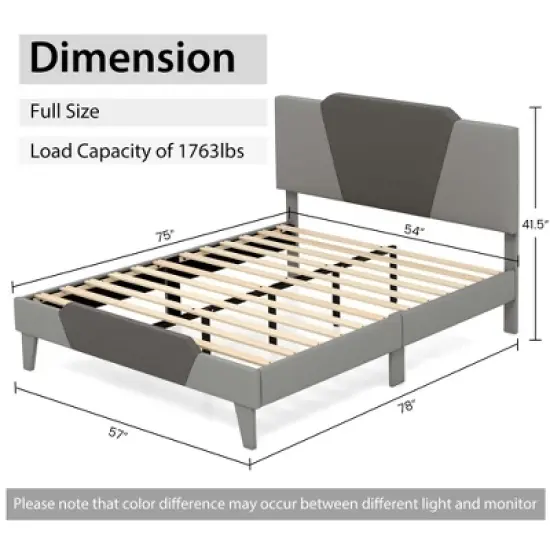 Costway Full/Qween/Twin Size Upholstered Platform Bed Frame Velvet Headboard Mattress Foundation image {3}