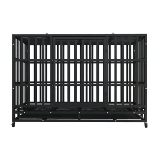 XBRIGH 48-Inch Blue\Orange\Green\Black Heavy Duty Dog Crate with Wheels, Sturdy Door Lock, Double Doors and Removable Tray Design image {4}