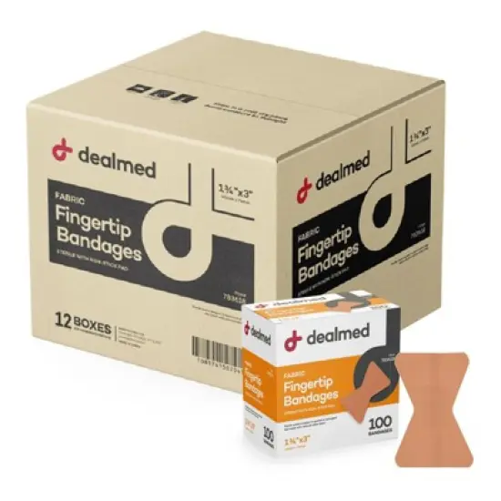 Dealmed Fingertip Fabric Adhesive Bandages with Non-Stick Pad, Latex Free Wound Care, 1 3/4" x 3", 100 Count image {5}