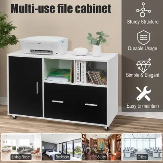 Costway Lateral File Cabinet Mobile Storage Shelves Printer Stand Legal/Letter image {3}