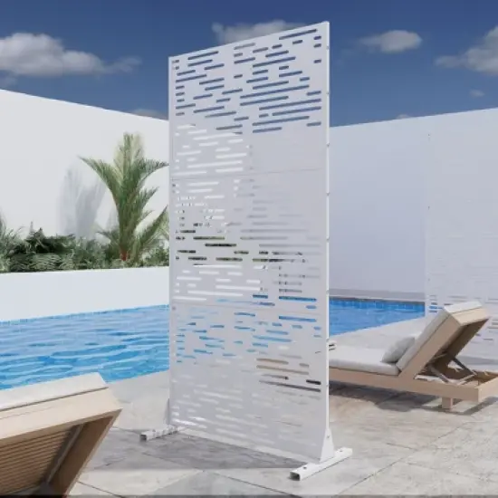 PexFix 72 in. H x 35 in. W Outdoor Metal Privacy Screen Garden Fence Wave Pattern Wall Applique in White image {1}