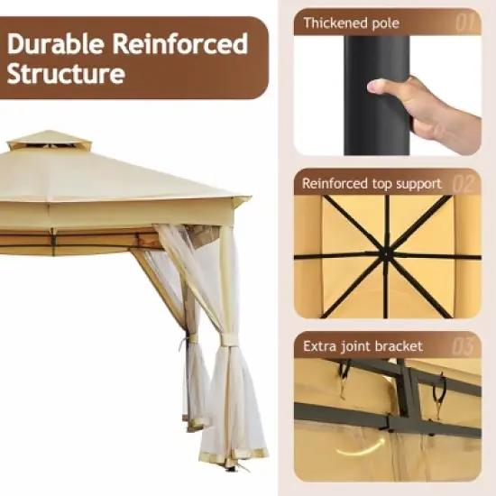 10'x12'/10'x10' Outdoor Gazebo Tent with Double Roofs, Patio Gazebo Canopy with Mosquito Netting for Garden, Lawn -ModernLuxe image {2}