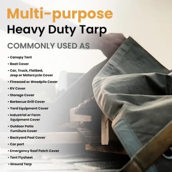 WHITEDUCK Tarp 8 x 10 ft Canvas Outdoor Heavy Duty Water-Resistant Tarpaulin Cover, 18 oz Loomstate Cotton with Stainless Steel Grommets, Gray image {5}