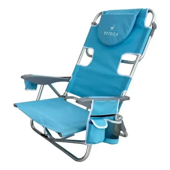 Deltess Ostrich Deluxe On Your Back Aluminum Chair and Cooler Bag, Carry Straps, Umbrella Carry System, Cup Holder, and 275 Pound Capacity, Light Blue image {6}