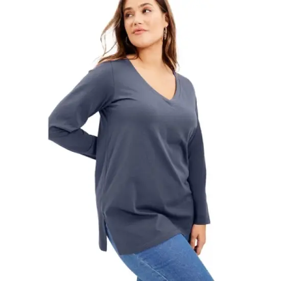 June + Vie by Roaman's Women&rsquo;s Plus Size Long-Sleeve V-Neck One + Only Tunic image {6}
