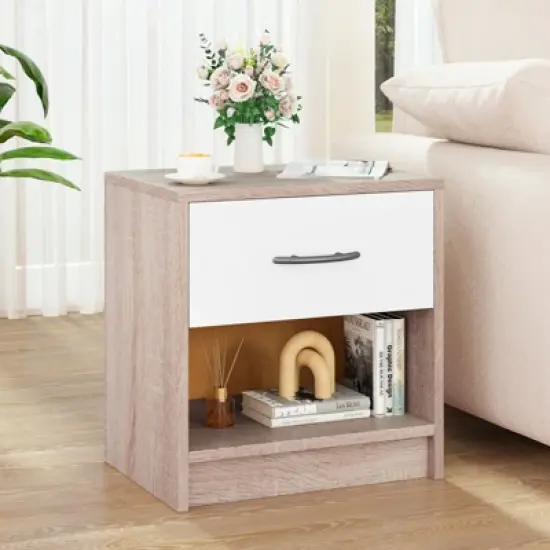 Tangkula 2 PCS Nightstand w/ Drawer Side Table w/ Slide-out Drawer Open Storage Shelf image {1}