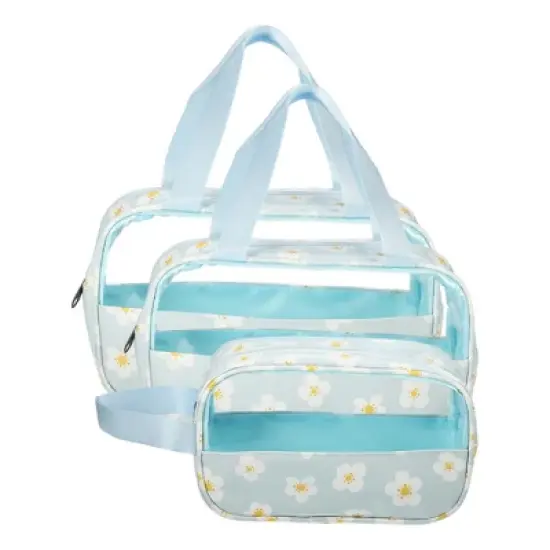 Unique Bargains Women's Durable Makeup Bag Blue 3 Pcs image {4}