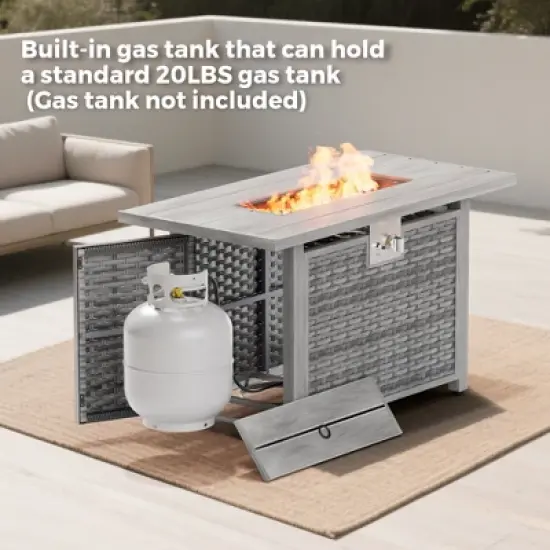 Evita Outdoor Fire Pit Table with 50,000 BTU Output with Propane Tank, Glass Stones-43 x 22 x 25.2 lnch (Gray) image {3}