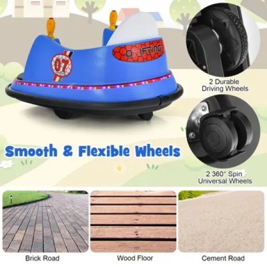 Costway 12V Vehicle 360&deg; Spin Race Toy Kids Ride On Bumper Car w/ Remote Control Purple/Blue/Red/Pink image {2}