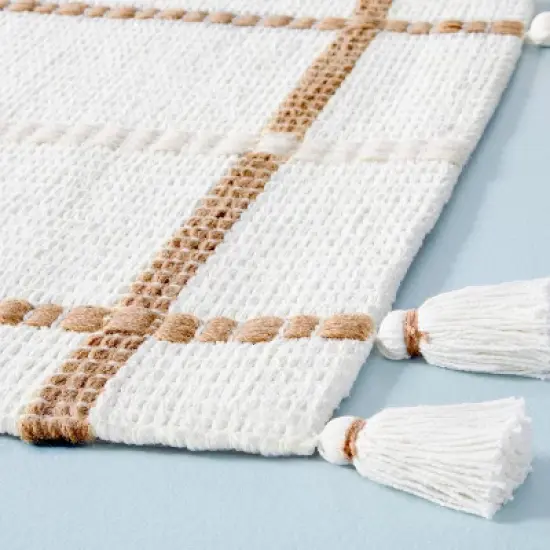 Bold Cross Stripes Tassel Rug Cream/Tan - Hearth & Hand&trade; with Magnolia image {2}