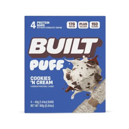 Built Bar Cookies 'N Cream Puff Protein Bars - 17g Protein - 4ct image {4}