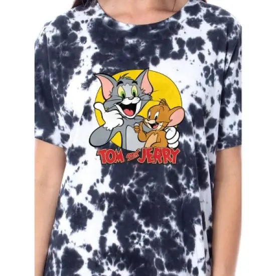 Tom And Jerry Womens' Cartoon Character Nightgown Sleep Pajama Shirt Multicolored image {1}