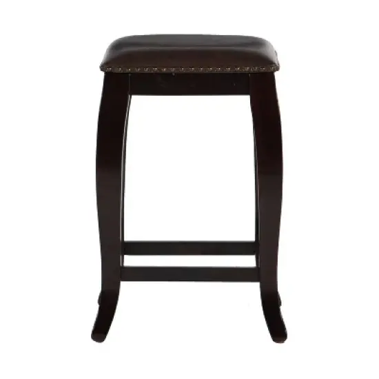 San Francisco Backless Faux Leather Counter Height Barstool Wood Brown - Linon image {1}