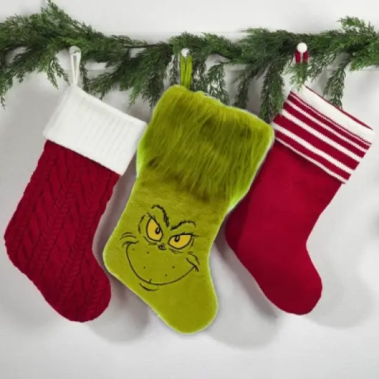 WondaPop How the Grinch Stole Christmas Grinch Furry Face 20" Applique Christmas Stocking image {3}