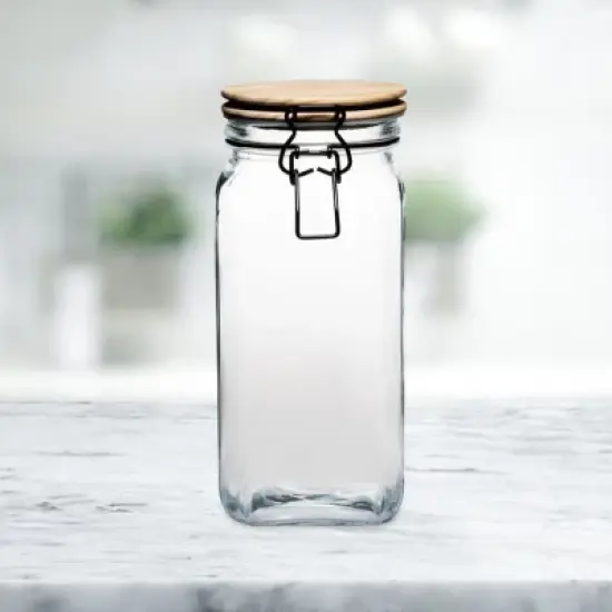 Amici Home Acadia Glass Canister with Wood Lid & Hermetic Seal,, Airtight Lock Lids for Kitchen & Pantry Storage image {1}