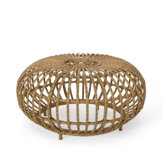 Ottawa Patio Boho Wicker Coffee Table - Light Brown - Christopher Knight Home: Hand-Woven, Iron Frame, Water-Resistant image {5}