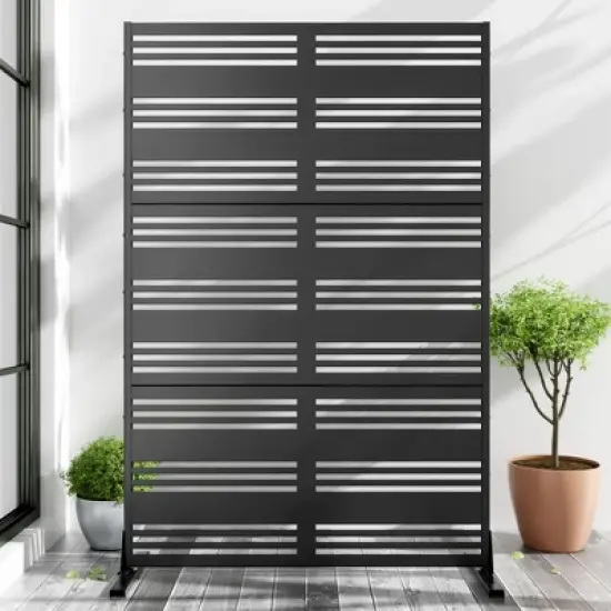 47-inches W x 72-inches H Black Galvanized Sheet Screen Outdoor and lndoor Divider for Balcony Patio Garden Room Divider (Shutter-B) image {6}