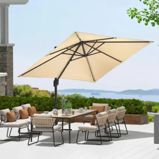 10ftx10ft Cantilever Patio Umbrella with Base,umbrella outdoor patio, 360 Rotation image {7}