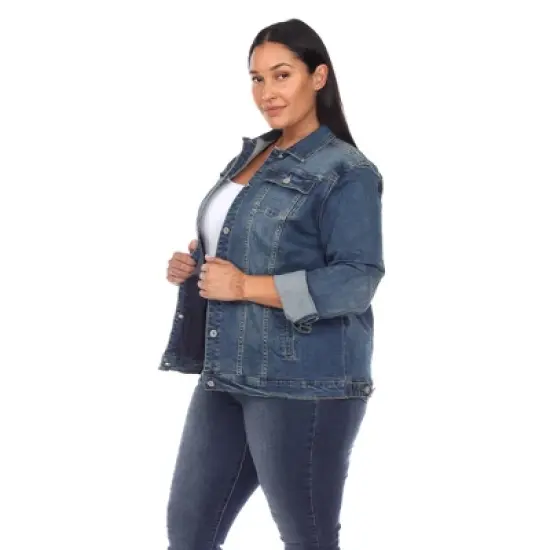 Women's Plus Size Classic Denim Jacket - White Mark image {1}