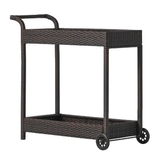 Savona Wicker Outdoor Serving Cart - Brown - Christopher Knight Home image {2}