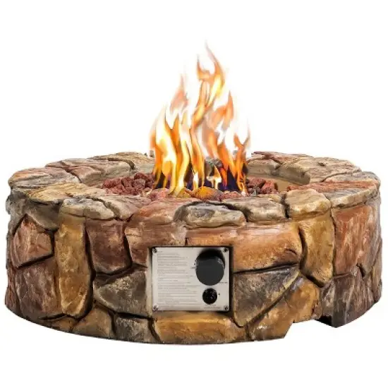 Tangkula Outdoor 40000 BTU Gas Fire Pit Table Electronic Propane Ignition Lava Rock BrownGrey image {4}