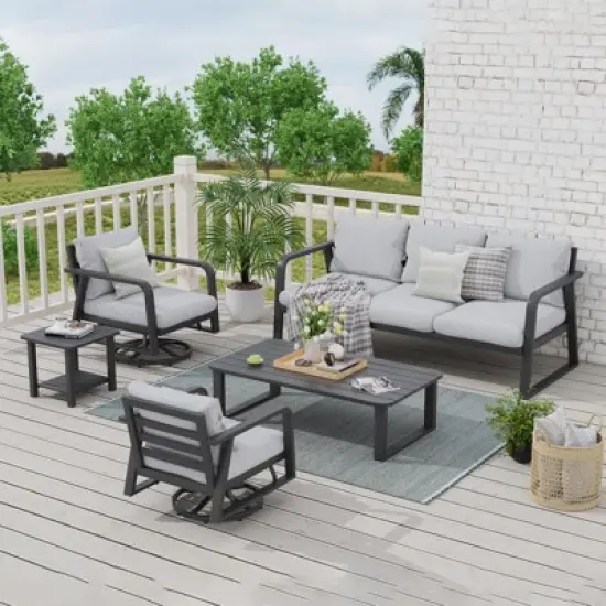 SUGOLD Outdoor Patio Furniture Set, Small Sectional Conversation Set, All-Weather Wicker Furniture Sofa Set, L-Shaped Outdoor Patio Seating with image {8}